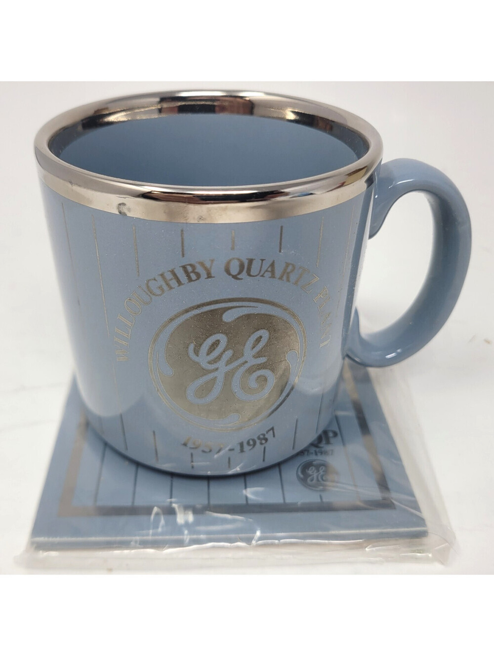GE Willoughby OH Quartz Plant 1957-1987 Anniversary Mug Coaster Set Boxed Vtg